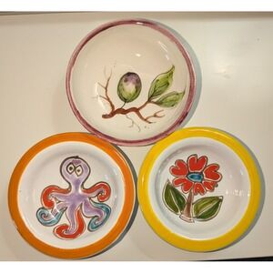 Ceramiche de Simone Sicily Italy Ceramic Dipping Condiment Bowls Octopus Olive